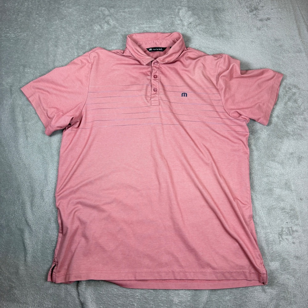 TravisMathew Shirts Mens XXL Piqué Chest‎ Stripe Polo Pink Stretch Golf Casual